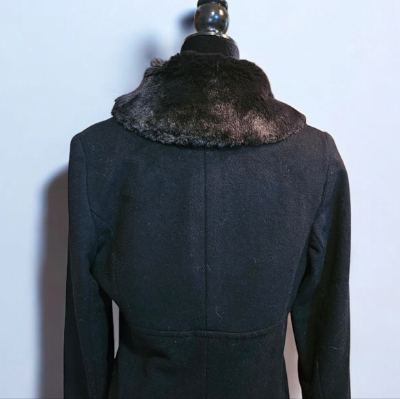 Wool Trench Coat With Faux Fur Collar Ankle Length - Size 6 - Picture 8 of 10